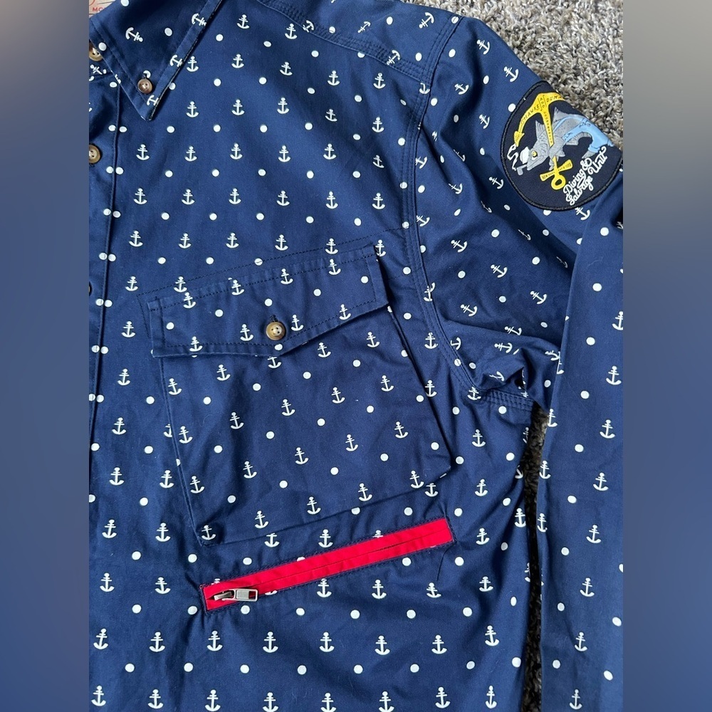 Hawke & Dumar Navy Anchor Men’s Button Down Shirt NWOT XL - Picture 3 of 10